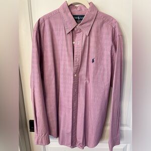 Men’s Polo Dress Shirt Size 16 1/2  34/35 Pink pattern.
